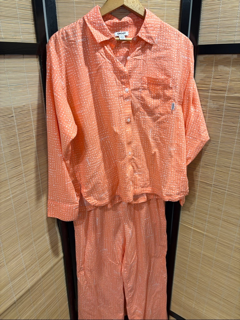 DKNY Coral and White Dot Pajama Set